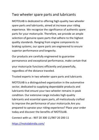 two wheeler spare parts and lubricants