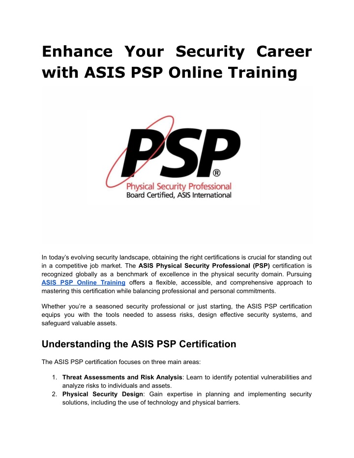 enhance your security career with asis psp online