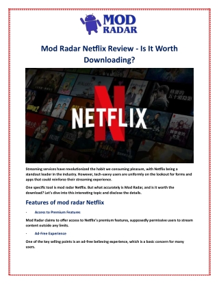 mod radar netflix review is it worth downloading