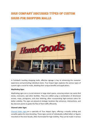 Sign Company Discusses Types of Custom Signs for Shopping Malls