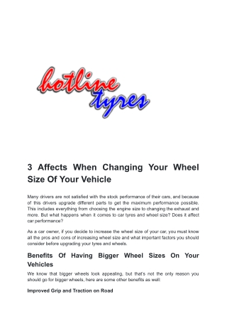 3 Affects When Changing Your Wheel Size Of Your Vehicle