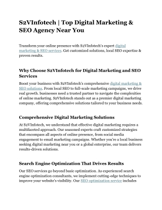 S2VInfotech | Top Digital Marketing & SEO Agency Near You