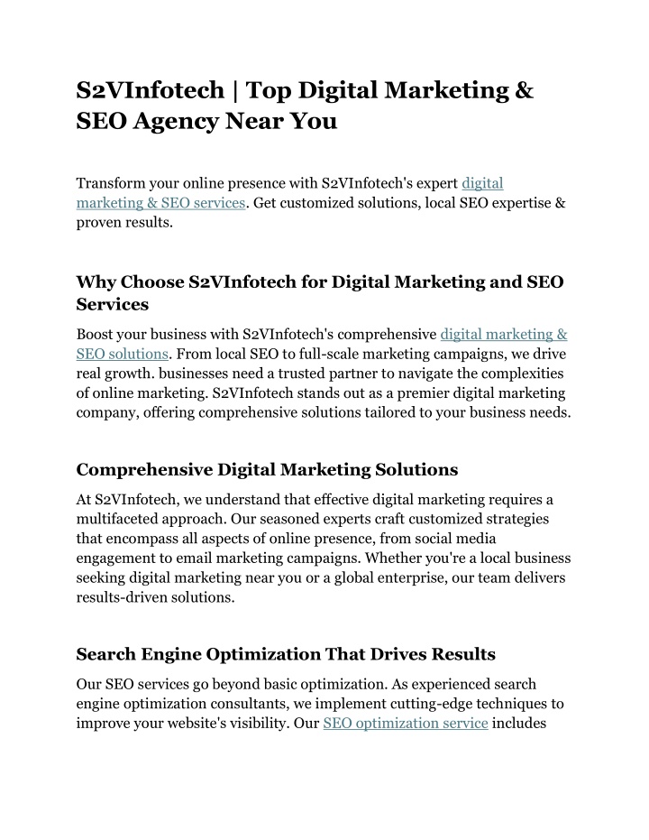 s2vinfotech top digital marketing seo agency near