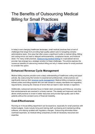 The Benefits of Outsourcing Medical Billing for Small Practices