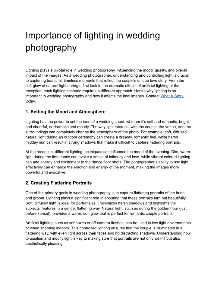 importance of lighting in wedding photography