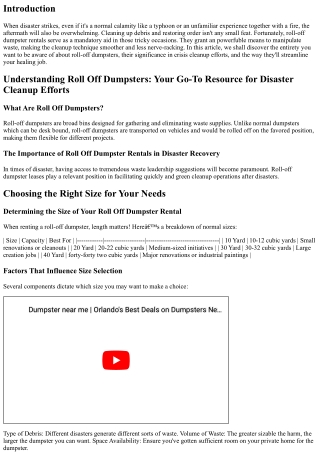 Roll Off Dumpsters: Your Go-To Resource for Disaster Cleanup Efforts