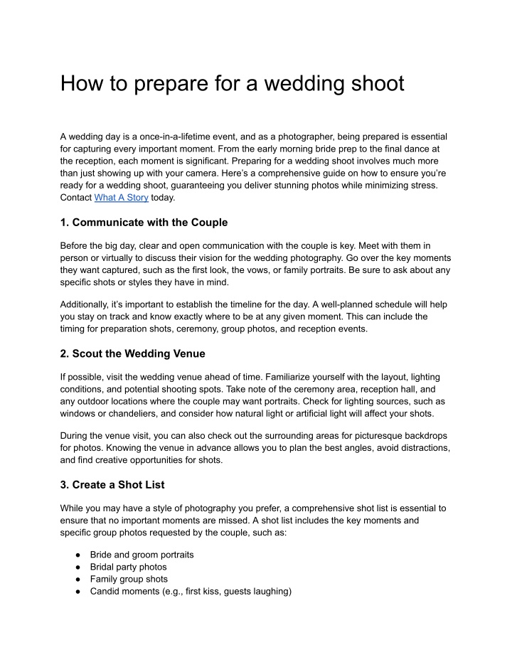 how to prepare for a wedding shoot