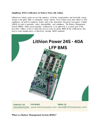 Simplifying BMS Certification for Battery Packs with Lithion