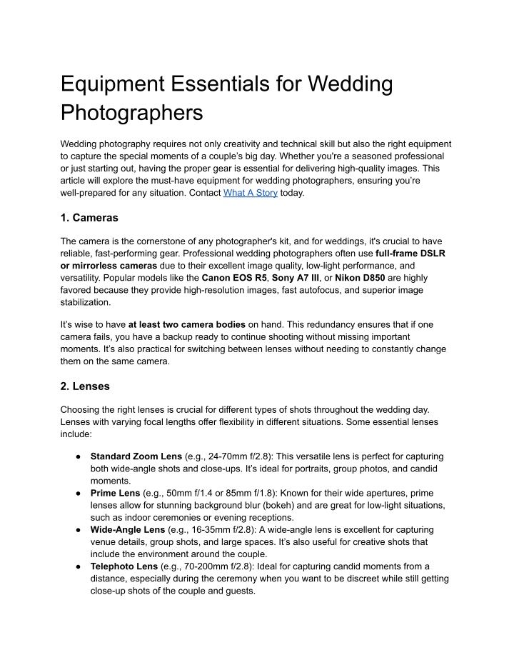 equipment essentials for wedding photographers