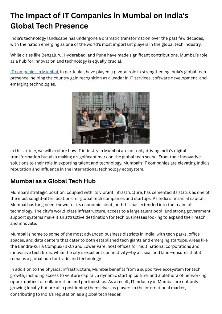 the impact of it companies in mumbai on india