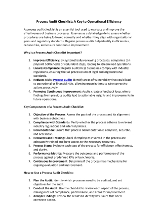 process audit checklist a key to operational