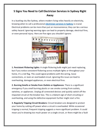 5 Signs You Need to Call Electrician Services in Sydney Right Away