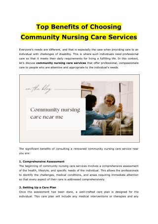 Top Benefits of Choosing Community Nursing Care Services