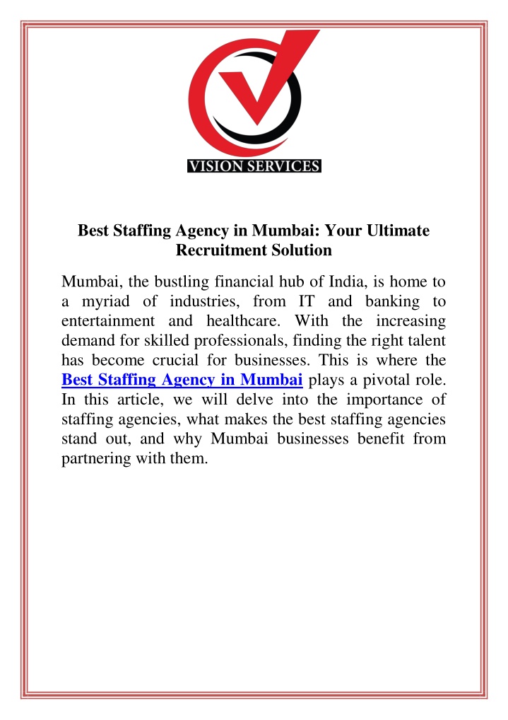 best staffing agency in mumbai your ultimate