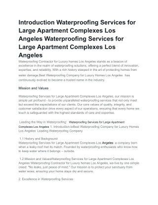 Waterproofing Services for Large Apartment Complexes Los Angeles