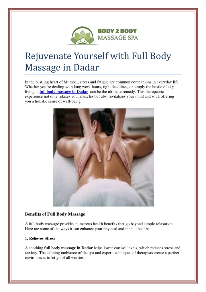 rejuvenate yourself with full body massage