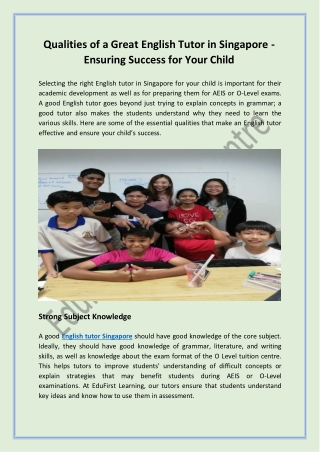 Qualities of a Great English Tutor Singapore - Ensuring Success for Your Child