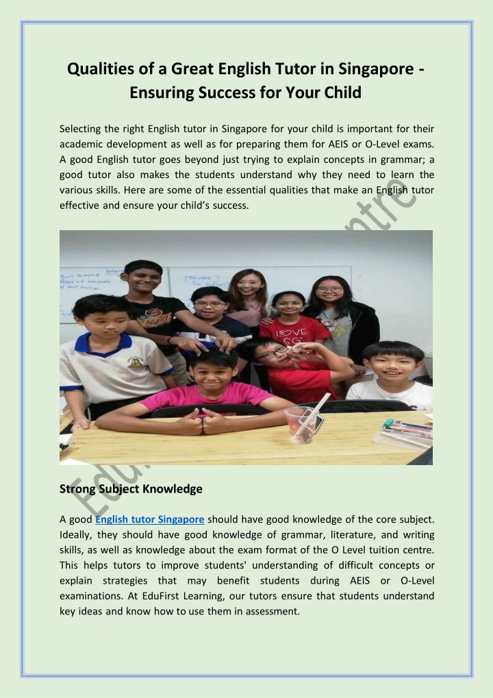 qualities of a great english tutor in singapore