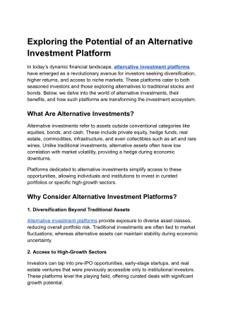 Exploring the Potential of an Alternative Investment Platform