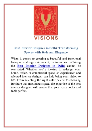 Best Interior Designer in Delhi Transforming Spaces with Style and Elegance