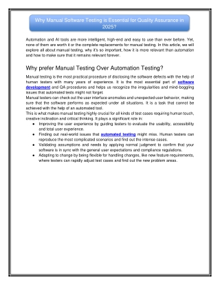 Why Manual Software Testing is Essential for Quality Assurance in 2025