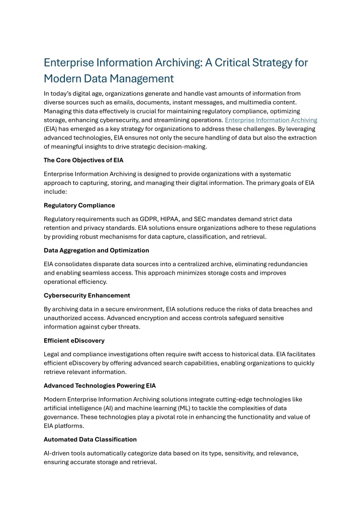 enterprise information archiving a critical
