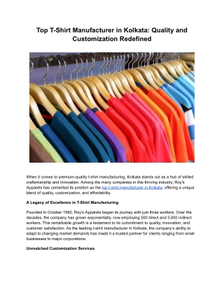 Top T-Shirt Manufacturer in Kolkata: Quality and Customization Redefined