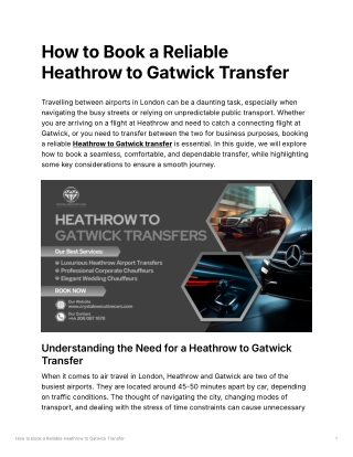 How to Book a Reliable Heathrow to Gatwick Transfer