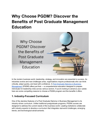 Why Choose PGDM_ Discover the Benefits of Post Graduate Management Education