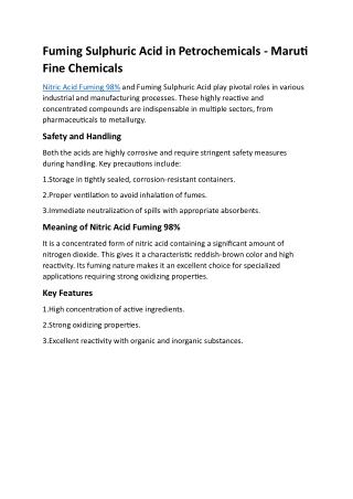 Fuming Sulphuric Acid in Petrochemicals - Maruti Fine Chemicals