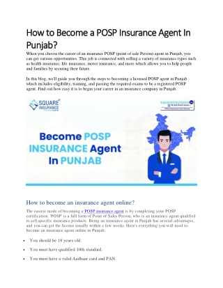 How to Become a POSP Insurance Agent In Punjab