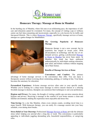 Book a Relaxing Massage at Home with Homecare Therapy