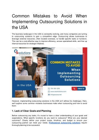 Common Mistakes to Avoid When Implementing Outsourcing Solutions in the USA