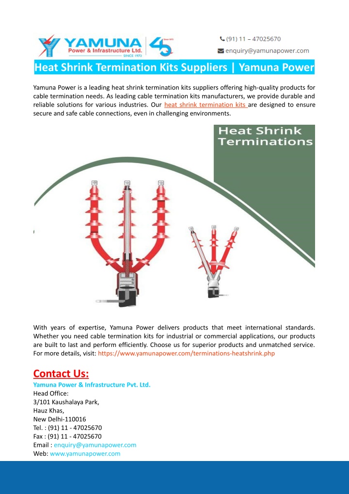 heat shrink termination kits suppliers yamuna