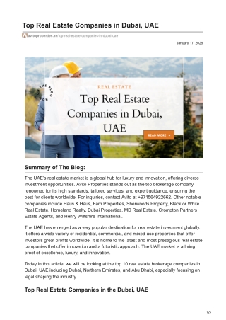 Top Real Estate Companies in Dubai, UAE