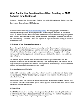 What Are the Key Considerations When Deciding on MLM Software for a Business?