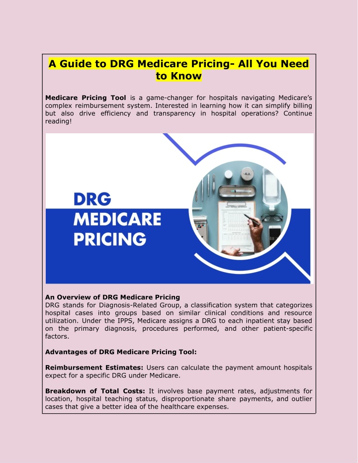 a guide to drg medicare pricing all you need