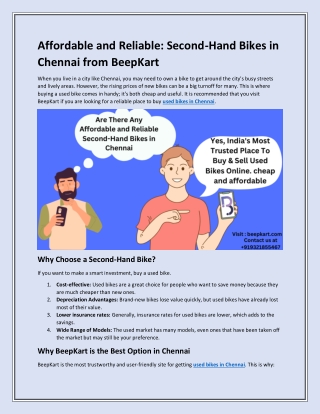 Affordable and Reliable  Second Hand Bikes in Chennai from BeepKart