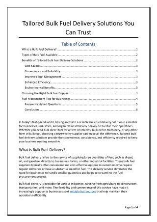 Tailored Bulk Fuel Delivery Solutions