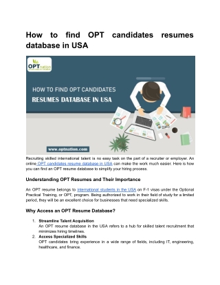 How to find OPT candidates resumes database in USA