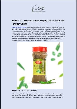 Factors to Consider When Buying Dry Green Chilli Powder Online