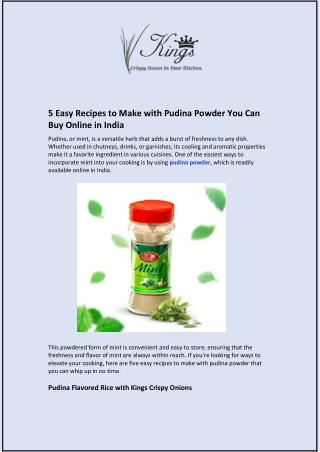 5 Easy Recipes to Make with Pudina Powder You Can Buy Online in India