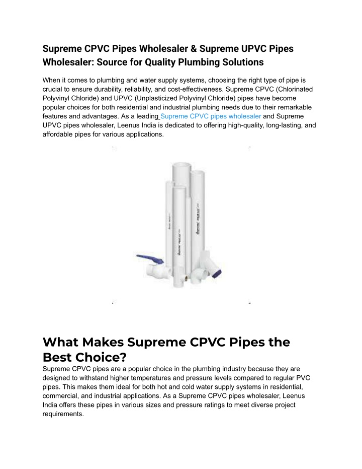 supreme cpvc pipes wholesaler supreme upvc pipes