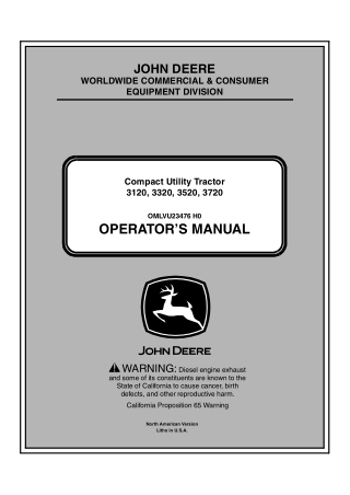 John Deere 3120 3320 3520 3720 Tractor Operator’s Manual Instant Download (PIN710001- 740001-) (Publication No. OMLVU234