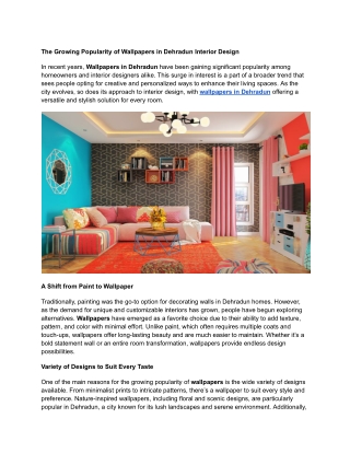 The Growing Popularity of Wallpapers in Dehradun Interior Design