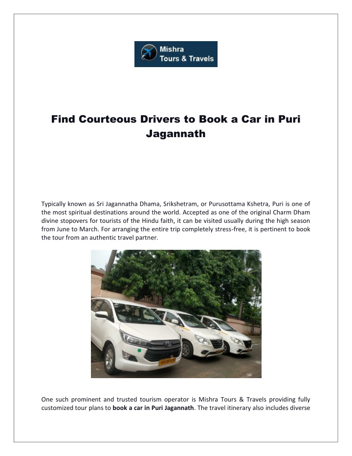 find courteous drivers to book a car in puri