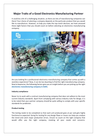 major traits of a good electronics manufacturing