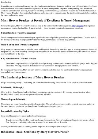 The Professional Journey of Mary Hoover Drucker: From Vision to Reality