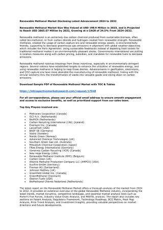 renewable methanol market disclosing latest