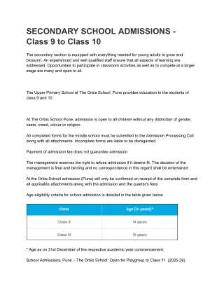 Secondary Schools Admissions | Class 9 & 10 | Top CBSE School in Pune